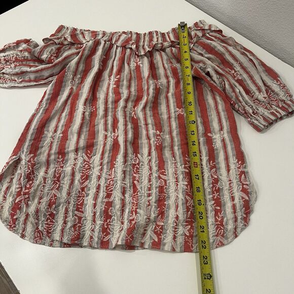 MISA Los Angeles Coral Grey & White Stripe Embroidered Off Shoulder Top Sz M - Picture 7 of 7